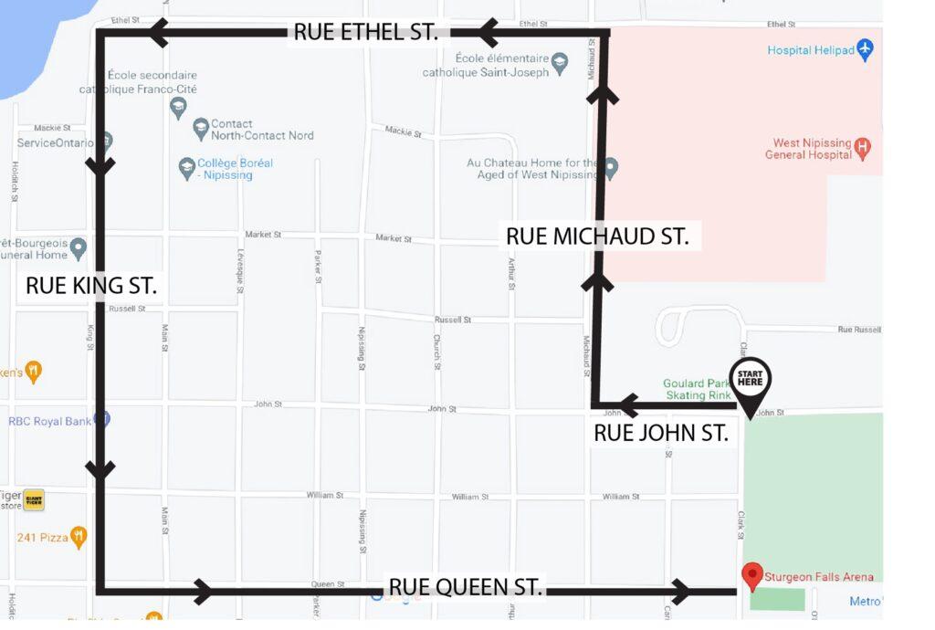 map of the parade route 2021 in west nipissing
